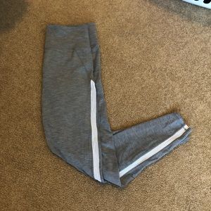 Athleta grey leggings w/ white mesh side stripe